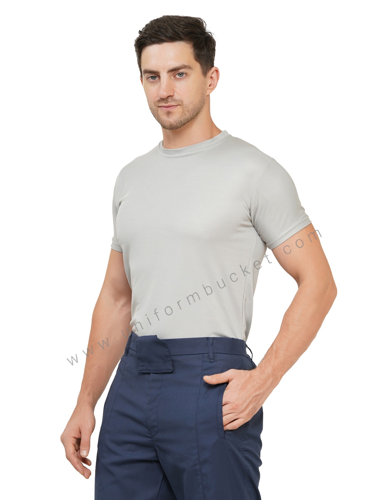 LIGHT GREY ROUND NECK POLO T-SHIRT thumbnail 2